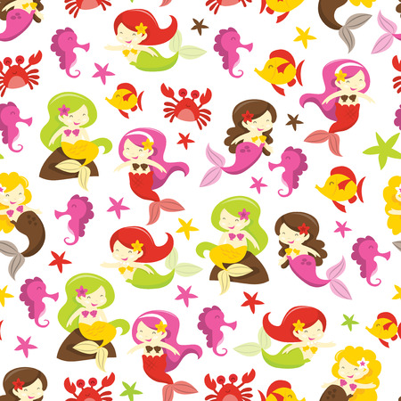 A vector illustration of mermaids and friends theme seamless pattern background.のイラスト素材