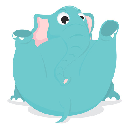 A cartoon vector illustration of a elephant sitting on its back with two legs up.のイラスト素材