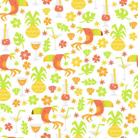 A vector illustration of a fun whimsical tropical luau theme seamless pattern background.のイラスト素材