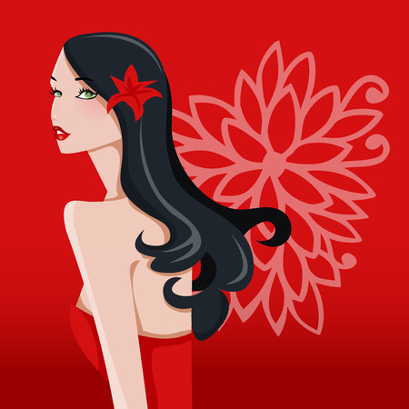 A chic vector illustration of a sexy and beautiful brunette girl. Ideal for spa, beauty or even bridal industry.のイラスト素材
