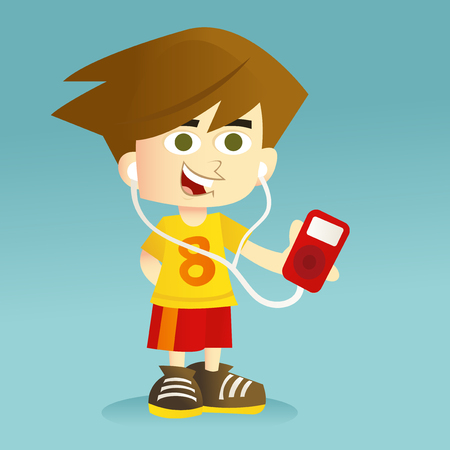 A cartoon vector illustration of a tween listening to his mp3 player.のイラスト素材