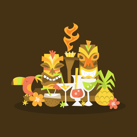 A vector illustration of a luau tiki party centerpiece.のイラスト素材