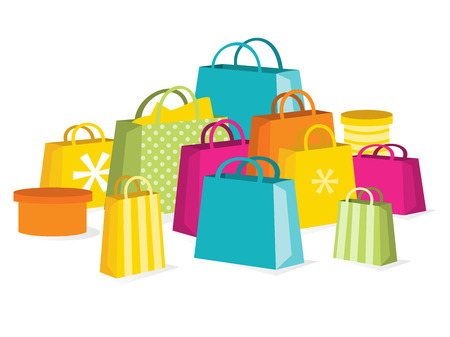 A vector illustration of a collection of colorful shopping bags to illustrate the concept of a great retail sale.のイラスト素材
