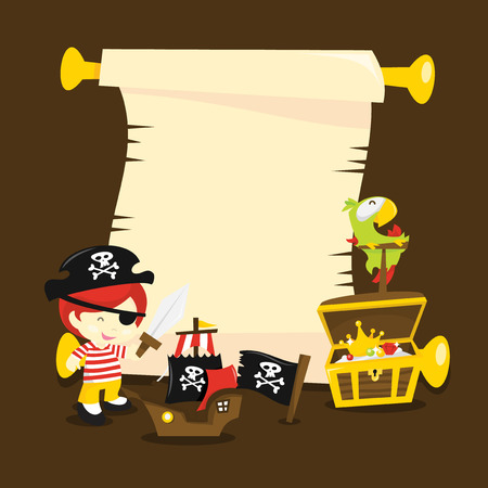 A vector illustration of pirate adventure theme blank scroll message.のイラスト素材