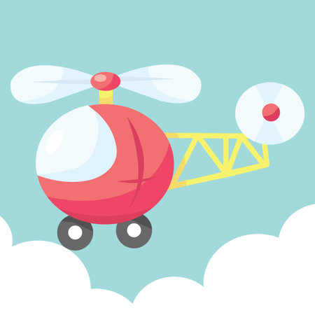 A cartoon vector illustration of a cute helicopter up in the sky.のイラスト素材