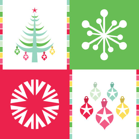 A vector illustration of four cute retro christmas pop art.のイラスト素材