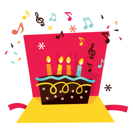 A vector stock illustration of a cute whimsical and vibrant musical pop up birthday card.のイラスト素材