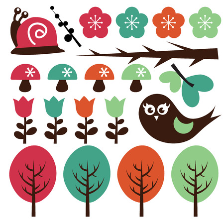 A vector illustration collection of cute retro nature inspired design elements.のイラスト素材