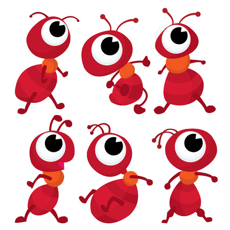 A cartoon vector illustration set of six cute little ants.のイラスト素材