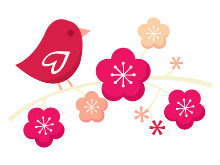 A cute bird on a sakura tree vector illustration.のイラスト素材
