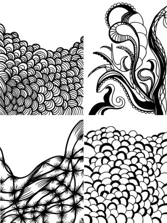 A set of four unique hand-drawn organic abstract vector illustration background.のイラスト素材
