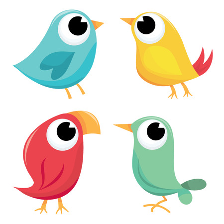 A cartoon vector illustration of four colorful little tweety birds.のイラスト素材