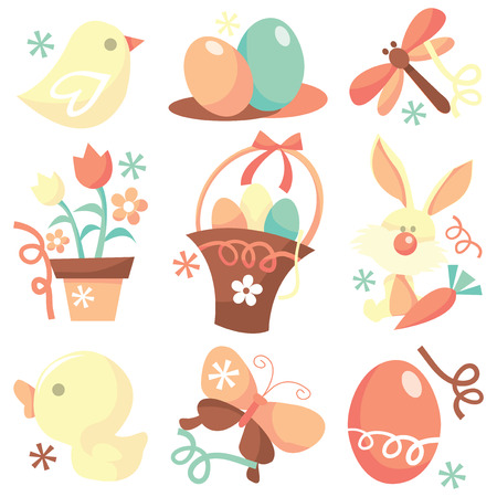 A set of nine different easter and spring related stock vector illustration icons.のイラスト素材