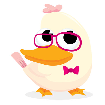 A cartoon vector illustration of a cute geeky duck.のイラスト素材