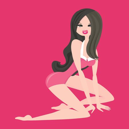 A very cute retro pinup swimsuit gal vector fashion illustration.のイラスト素材