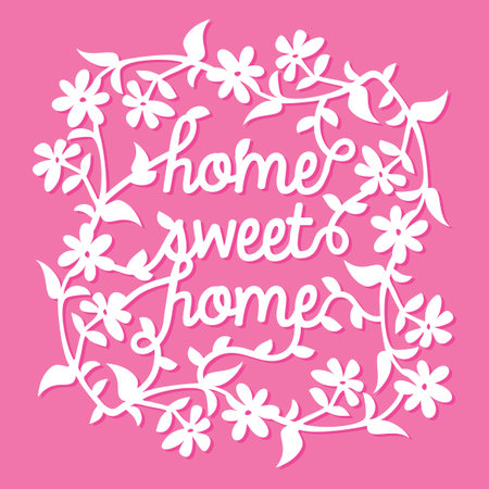 This image is a vintage paper cut home sweet home phrase in flowers vine frame.のイラスト素材