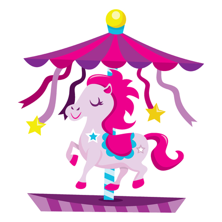 A vector illustration of a colorful carousel with cute horse. The carousel is isolated on a white background.のイラスト素材