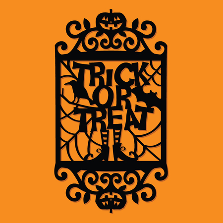 A vector illustration of a paper cut silhouette halloween trick or treat ornate frame.のイラスト素材