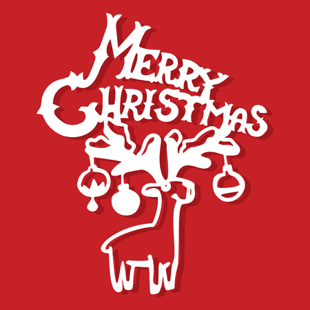 A vector illustration playbill merry christmas reindeer with ornaments paper cutのイラスト素材