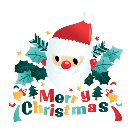 A cartoon vector illustration of fun santa with holly and merry christmas phrase.のイラスト素材