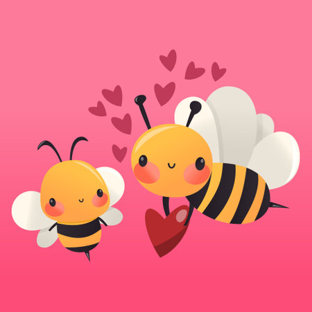 A cartoon vector illustration of two cute honey bees in love.のイラスト素材