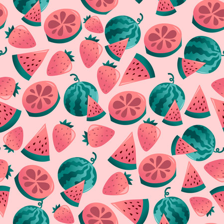 A cartoon vector illustration of fun tropical fruits seamless pattern background.