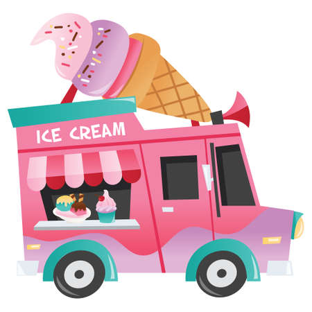 A cartoon vector illustration of a ice cream truck.のイラスト素材