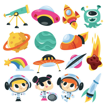 A cartoon vector illustration of super cute space adventure set.