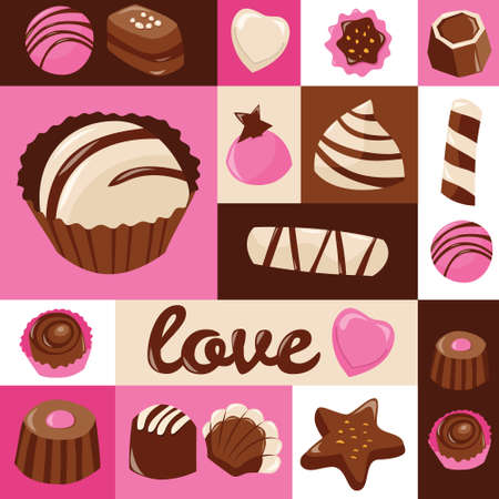 A cartoon vector illustration of various sweet valentine chocolate mosaic decoration.のイラスト素材