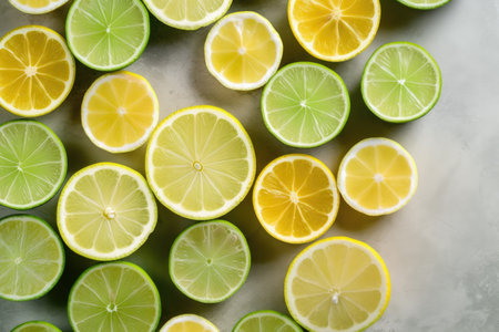 top view of lime slices backgroundの素材
