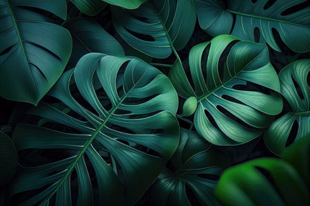 Closeup green plant leaves background, floral tropical pattern for wallpaper.の素材