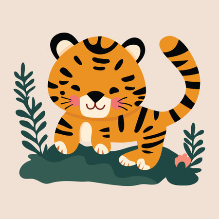 A cartoon vector illustration of cute baby tiger.のイラスト素材