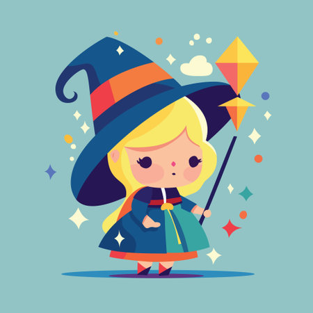 A cartoon vector illustration of cute wizard girlのイラスト素材