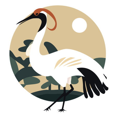A cartoon vector illustration of japanese crane bird.のイラスト素材