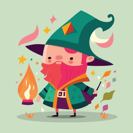 A cartoon vector illustration of cute wizardのイラスト素材