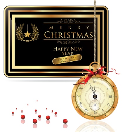 Christmas background with pocket watch and elegant frameのイラスト素材
