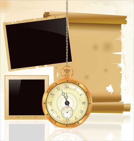 Vintage pocket watch and old paperのイラスト素材