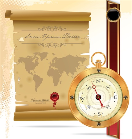 Old compass and rope on vintage mapのイラスト素材