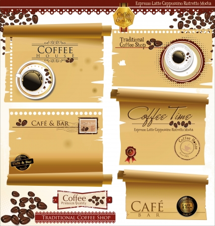 Vintage retro coffee badges and labels and old paper  illustrationのイラスト素材