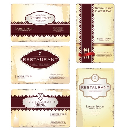 Set of 5 business cards for cafe and restaurantのイラスト素材