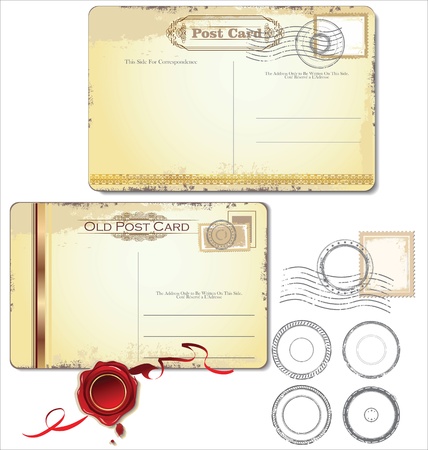 Vintage postcard and postage stamps - for wedding design, invitation, congratulation, scrapbookのイラスト素材