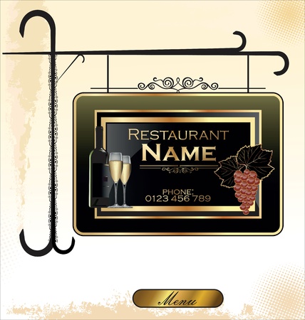 Restaurant plate hanging on a decorated supportのイラスト素材