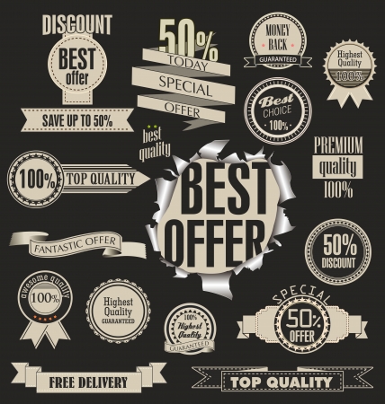 Collection of Premium Quality and Guarantee Labels with retro vintage styled designのイラスト素材