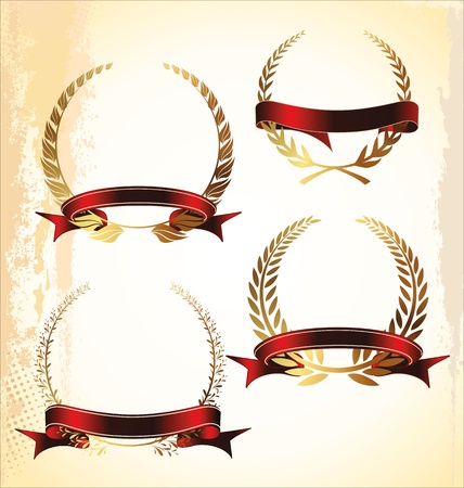Laurel wreath with red ribbon setのイラスト素材