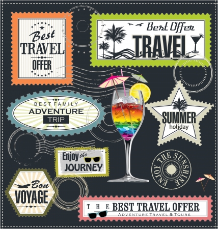 Post stamp, Summer holiday and travel time labelのイラスト素材