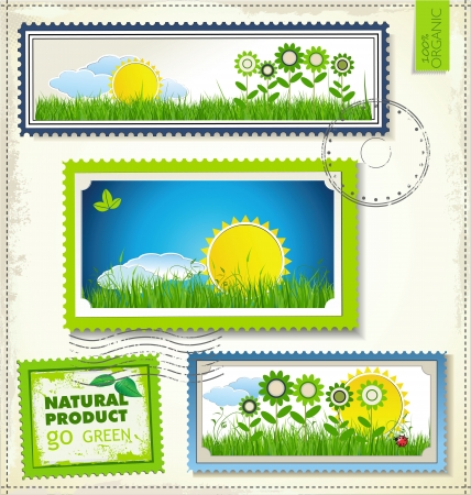 Set of nature post stampのイラスト素材