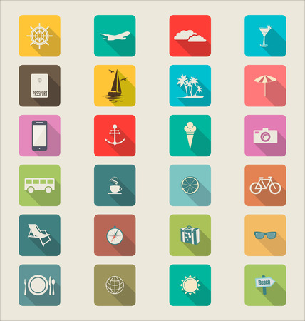 Travel Modern flat icon collection retro color のイラスト素材