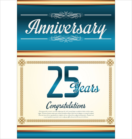 Anniversary retro blue certificate 25 yearsのイラスト素材