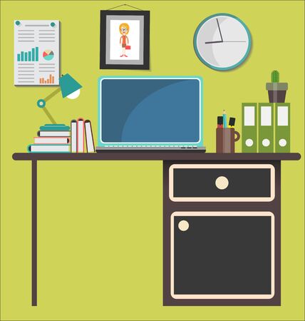 Interior of working place concept in flat designのイラスト素材