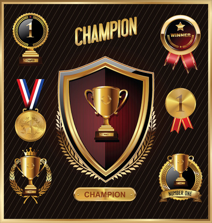 Trophy and awards golden badges and labels collectionのイラスト素材